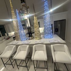 4 stools brand new kitchen furniture holidays Christmas white metal frame modern Contemporary industrial house 