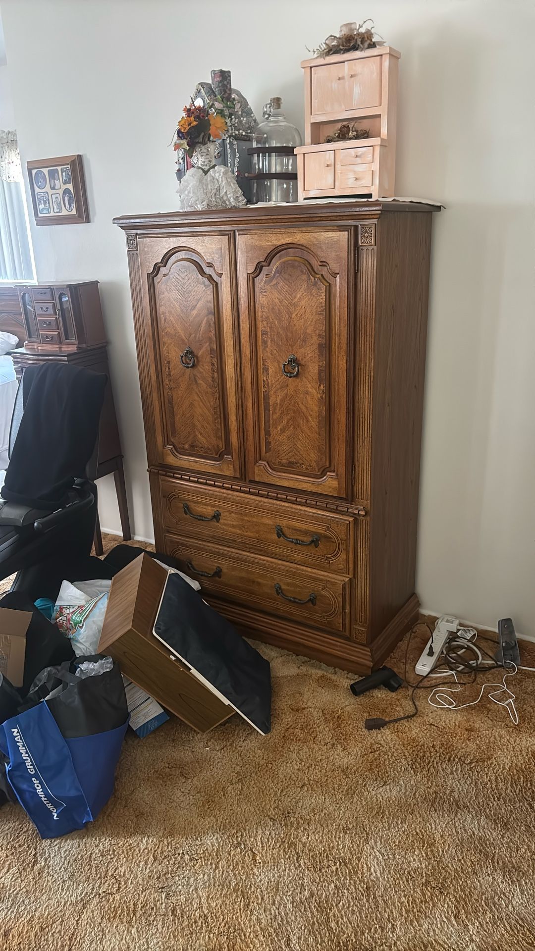 Vintage Solid Wood Armoire Chest – Cabinet & Drawers
