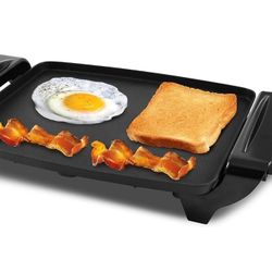 Elite Gourmet EGR2722A Electric 10.5" x 8.5" Griddle, Cool-touch Handles Non-Stick Surface, Removable/Adjustable Thermostat, Skid Free-Rubber Feet, Bl