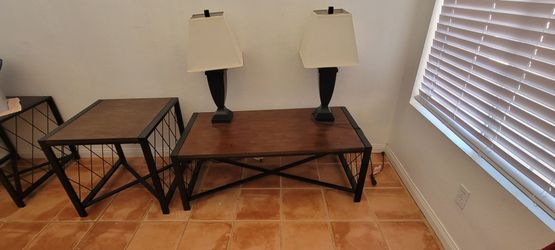 NEED GONE TODAY!!!     Brown coffee table with side tables/ lamps 2