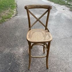 Vintage Wood And Rattan Bar Stool