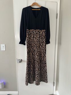 Black and Leopard Print Maxi Dress