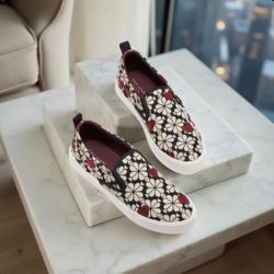 Kate Spade Kylie Cream, Red, Black Floral Sneakers