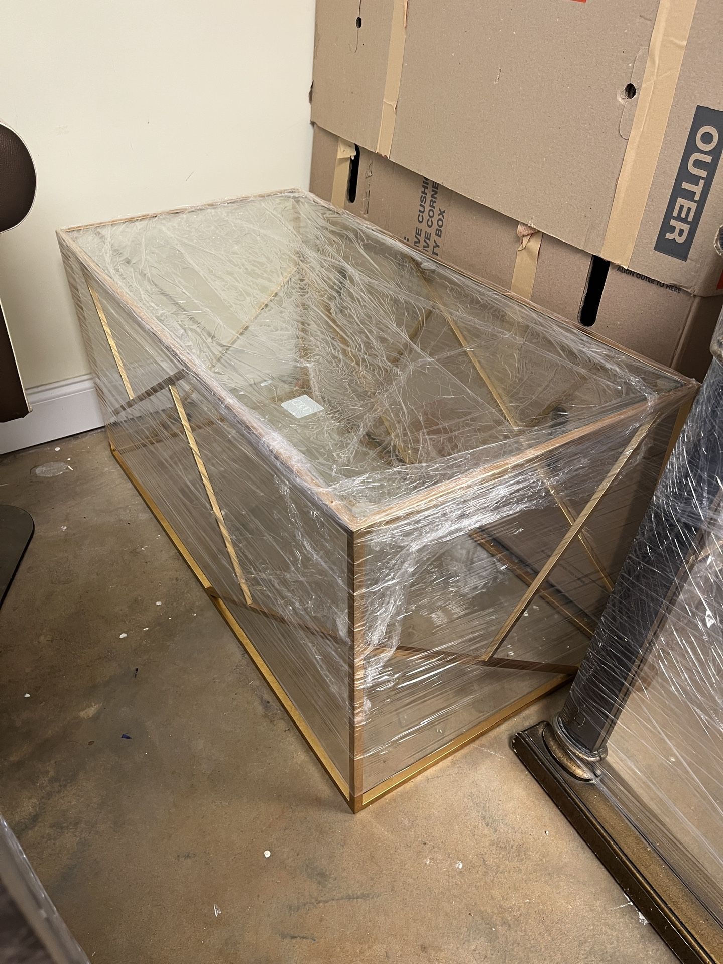 Glass And Gold Metal Coffee Table