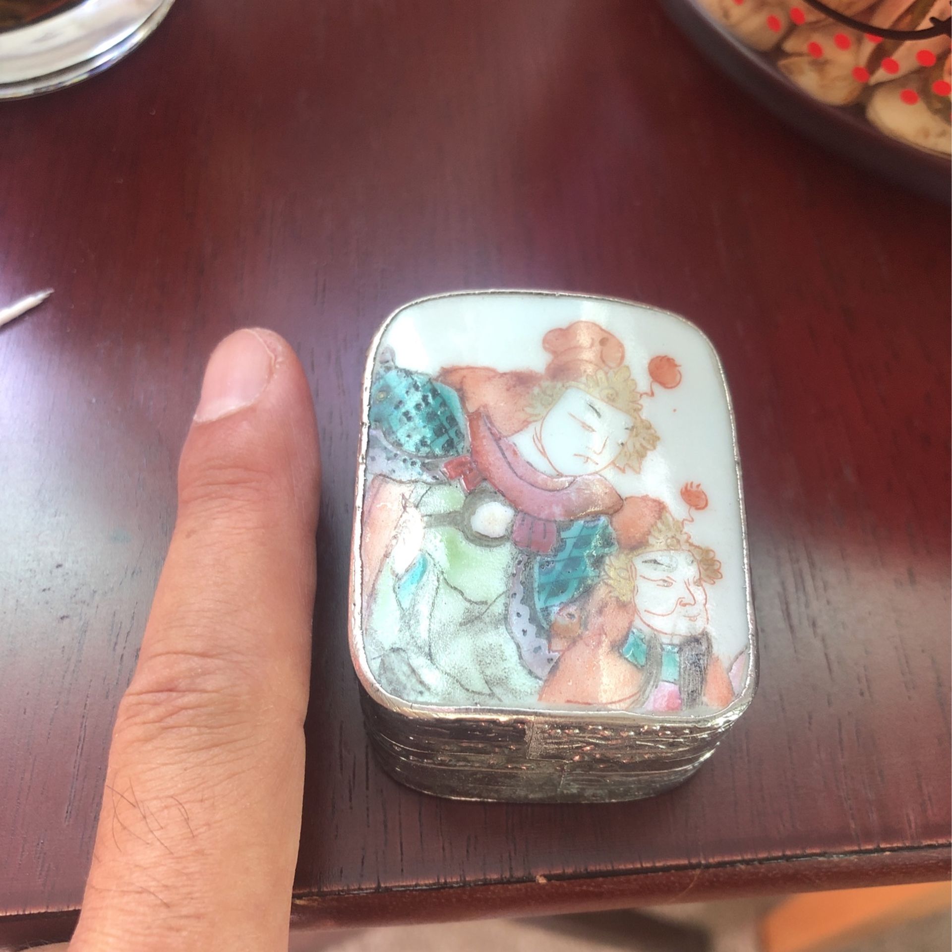 Antique silver ceramic jewelry box