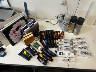 Large Acrylic Painting Studio Lot – Golden, Liquitex, Canvases & Supplies