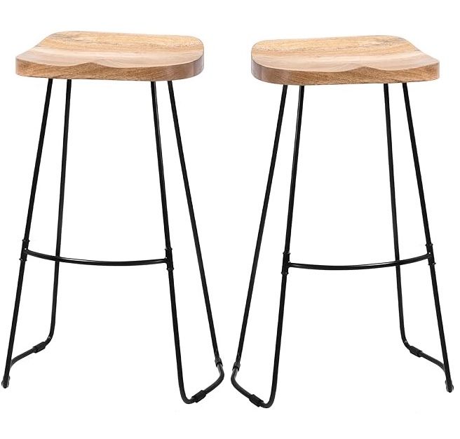 Set of 2 Hand Crafted Barstools Solid Wood Bar Height Bar Stool