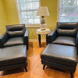 Blue Leather Living Room Chairs In Excellent Condition