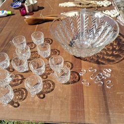 Vintage Cut Glass Punch Bowl Set
