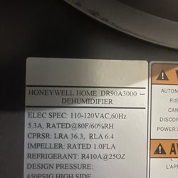 Honeywell Dehumidifier DR90A3000