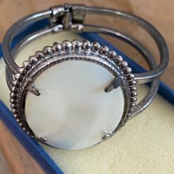 Pulsera Stainless Caña Piedra Nacar Joyería Antigua 