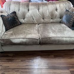 Ethan Allen Velvet Sofa, Stained Fabric but Comfortable & Sturdy, Comes w/cover