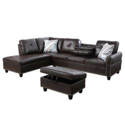 Second Couch With Cup Holder, Ottoman. Espresso 