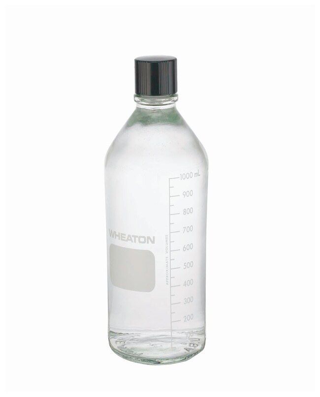 Autoclavable Wheaton 1000ml Graduated Media Lab Bottles: Clear Glass, PTFE-Faced, Rubber-Lined Phenolic Cap