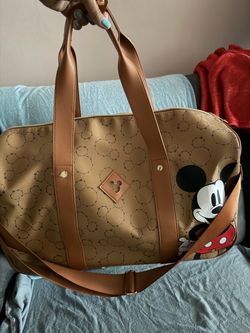 Disney Mickey Mouse Rolling Duffel Bag – Tan Designer Print – Excellent Condition