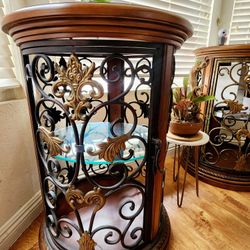 Florentine Round Wood And Iron Curio Cabinet