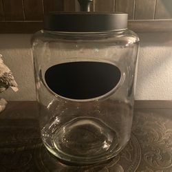 Large Round Glass Jar w/Chalkboard New