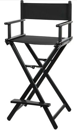 30'' Aluminum Tall Directors Chair, Portable Makeup Chair for Makeup Artist, Makeup Chair Teachers Chair Only 10.15LB, Black