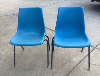 Pair of Blue Plastic Chairs with metal legs