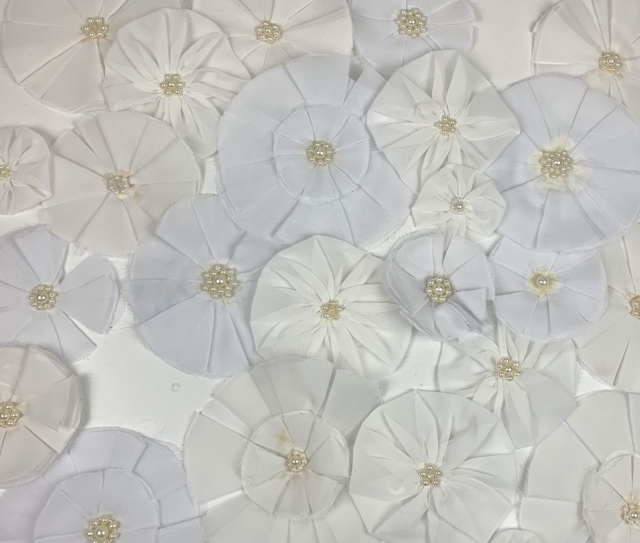 33 White Pearl Beaded Flowers