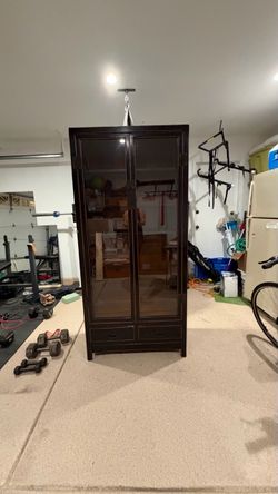 Dark Wood Armoire with Glass Doors