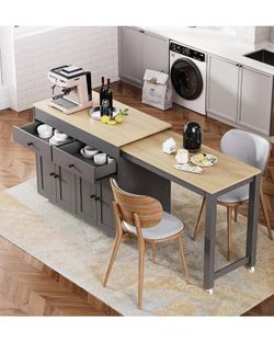 Gray Wood 74.5in Kitchen Island w/ Extendable Table | SaleSumo INSANE DEAL (FIRM)