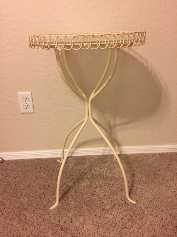 Beige Shabby Chic Ikea Small Metal Side Table W Frosted Glass Top