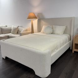 Modern Curved Headboard Boucle Bed Frame Pottery Barn Style — FREE Delivery 