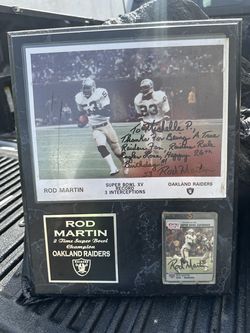 Vintage raiders, nation player rod, Martin signed card picture autographed
