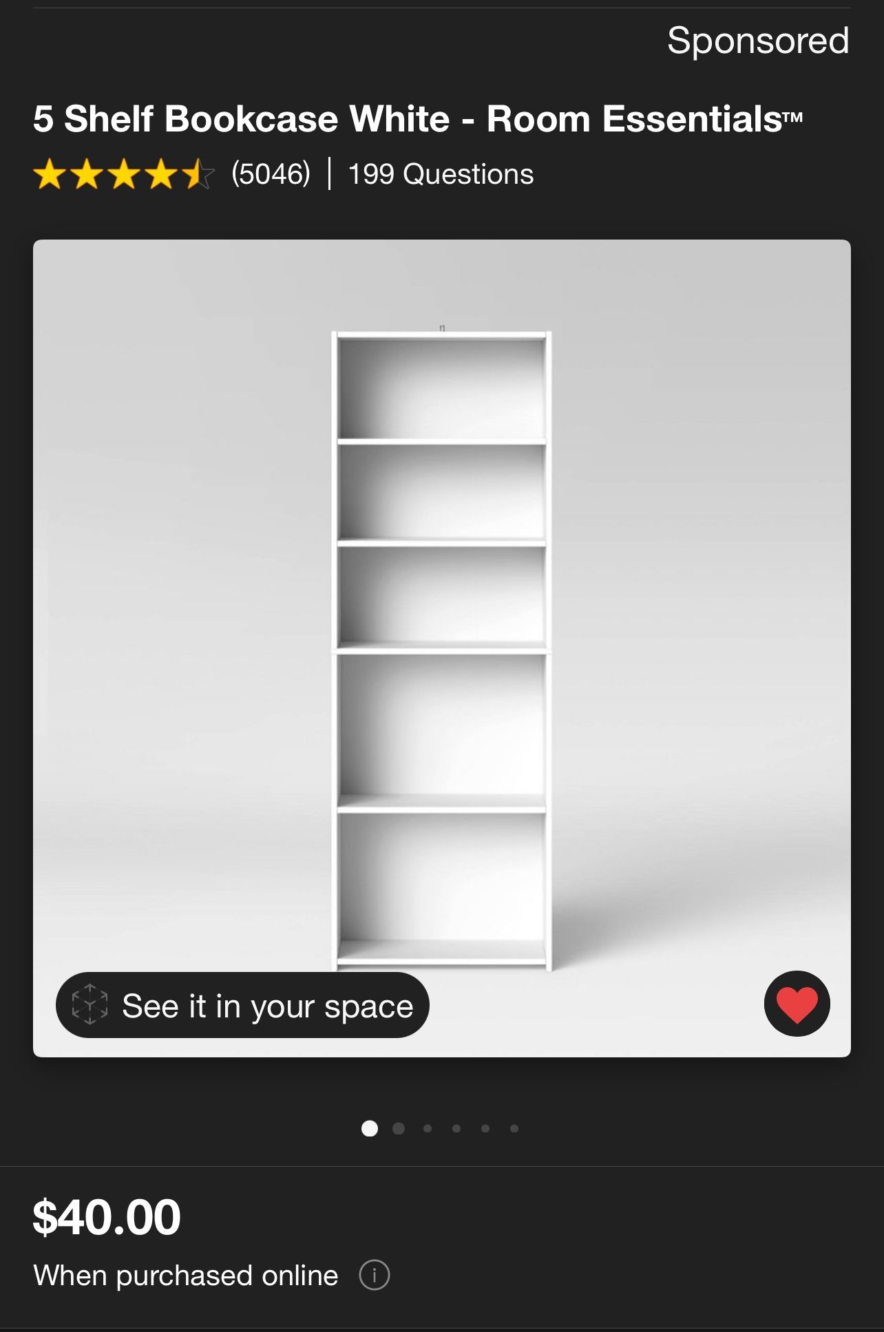 5 Shelf Bookcase White - Room Essentials™
