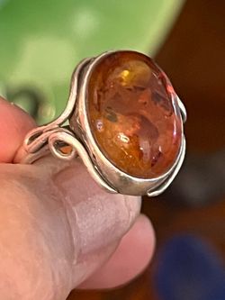 Vintage Custom Sterling Silver and Amber Ring