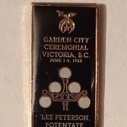 1988 Garden City Ceremonial Victoria British Columbia Les Peterson Potentate Shriners Masonic Freemason Collectible Lapel Pin 