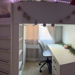 Twin Loft Bed With Desk, Mattress Included.