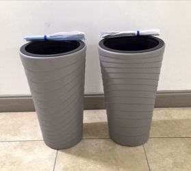** NEW LOW PRICE ** PAIR of 16" (Tall) Gray Planters - Self Watering w Monitoring (2 for $40) @ Lasting Creations