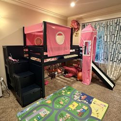 Twin  Bed With Slide And Storage 