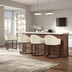 Beige white leather barstool Set Of 4 