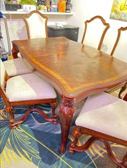 Ornate Wood Dining Table with 6 Chairs