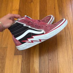 Vans Sk8 Hi Black Red Lightning Bolt Hi Top Shoes Mens Size 6 Women’s Size 7.5