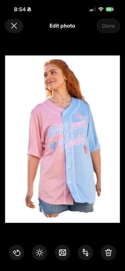Disney, Aurora Baseball Jersey for Adults – Sleeping Beauty – Walt Disney World XXL New with tags, pink/blue, button up, short sleeve, 100% polyester,