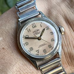 Vintage Beautiful Patina Enicar Watch On Original Ladder Bracelet 