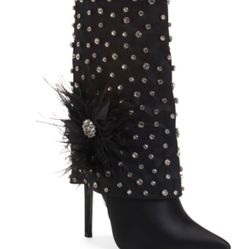 AZALEA WANG Blaise Rhinestone Black Stiletto Mid Calf Booties Size 8