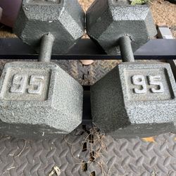 95lb Hex Iron Dumbbell Set Weights 