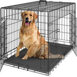 42 Inch Dog Crates Double Door Folding Metal Pet Kennel Wire Cage w/ Tray