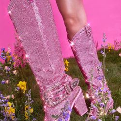 Pink Rhinestone Cowboy Boots Size 6