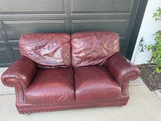 Burgundy Leather Loveseat with Nailhead Trim