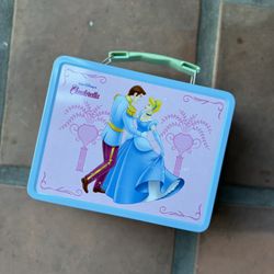 Disney Cinderella Metal Lunch Box w/ Disney Cinderella Metal Lunch Box w/ Thermos by Thermos Co. With Pringle Holder – Early 2000s