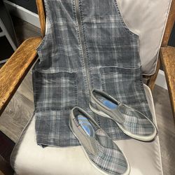 🪽A Match Made In Heaven🪽 Tinseltown Gray Plaid Full Zip Overall Jumper Dress Pockets Size  XL Junior & A Pair Of Converse That Look Like  Vans   7.5