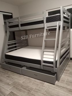 New Twin/ full-size solid wood Bunkbed With Orthopedic Mattress
