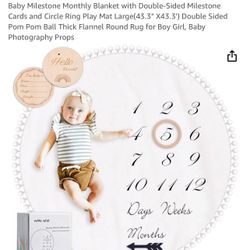 Baby Milestone Monthly Blanket with Double-Sided Milestone Cards and Circle Ring Play Mat Large(