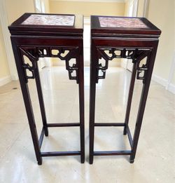 Beautiful Pair of Square Marble Top Plant Stands